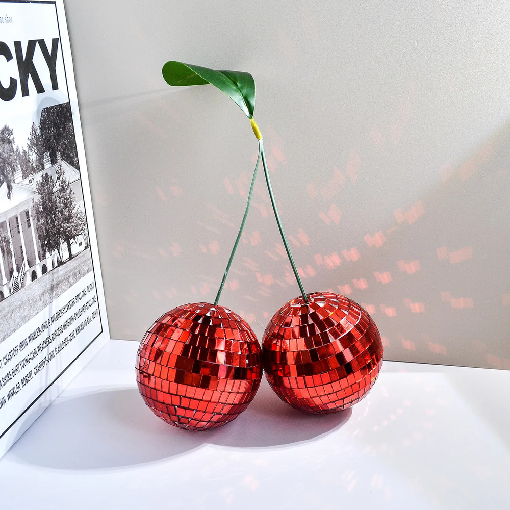 Handmade Cherry Disco Balls – Decorative Ornaments for Parties and Events, 10 cm Glass Reflective Design 0