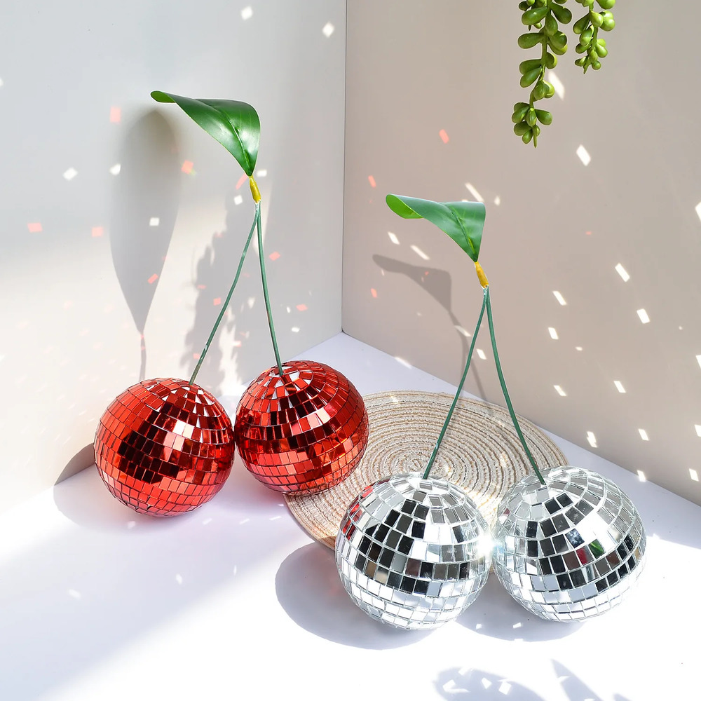 Handmade Cherry Disco Balls – Decorative Ornaments for Parties and Events, 10 cm Glass Reflective Design 1