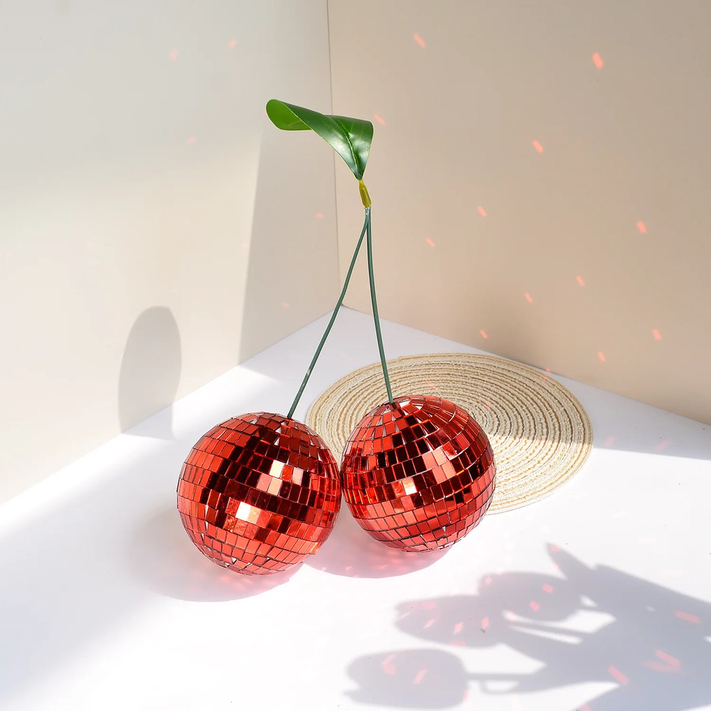 Handmade Cherry Disco Balls – Decorative Ornaments for Parties and Events, 10 cm Glass Reflective Design 2