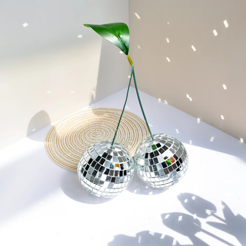 Handmade Cherry Disco Balls – Decorative Ornaments for Parties and Events, 10 cm Glass Reflective Design 3