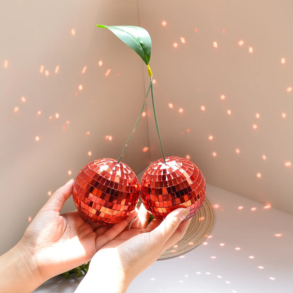 Handmade Cherry Disco Balls – Decorative Ornaments for Parties and Events, 10 cm Glass Reflective Design 4