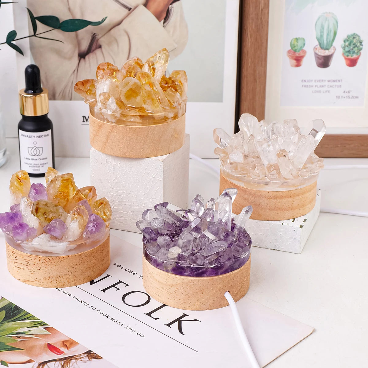 Handmade Natural Crystal Table Lamp – Unique Crystal Lights for Feng Shui and Wellness, Ideal Bedside Lamp 5