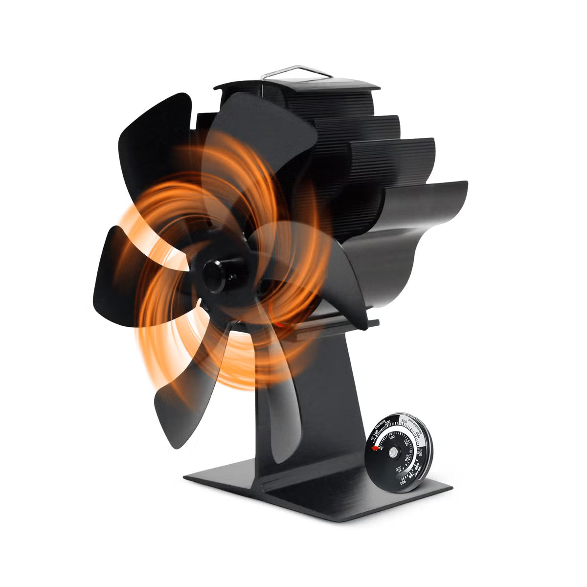 Hanging Wood Stove Fan – Heat Powered Fireplace Fan with 6 Blades and Thermometer for Efficient Home Heating