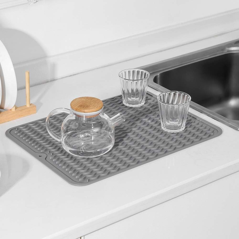 Heat-Resistant Silicone Kitchen Mat – Non-Slip Dish Drying Mat and Drawer Insert – BPA Free, 40x30 cm, Grey/Blue/Transparent 6