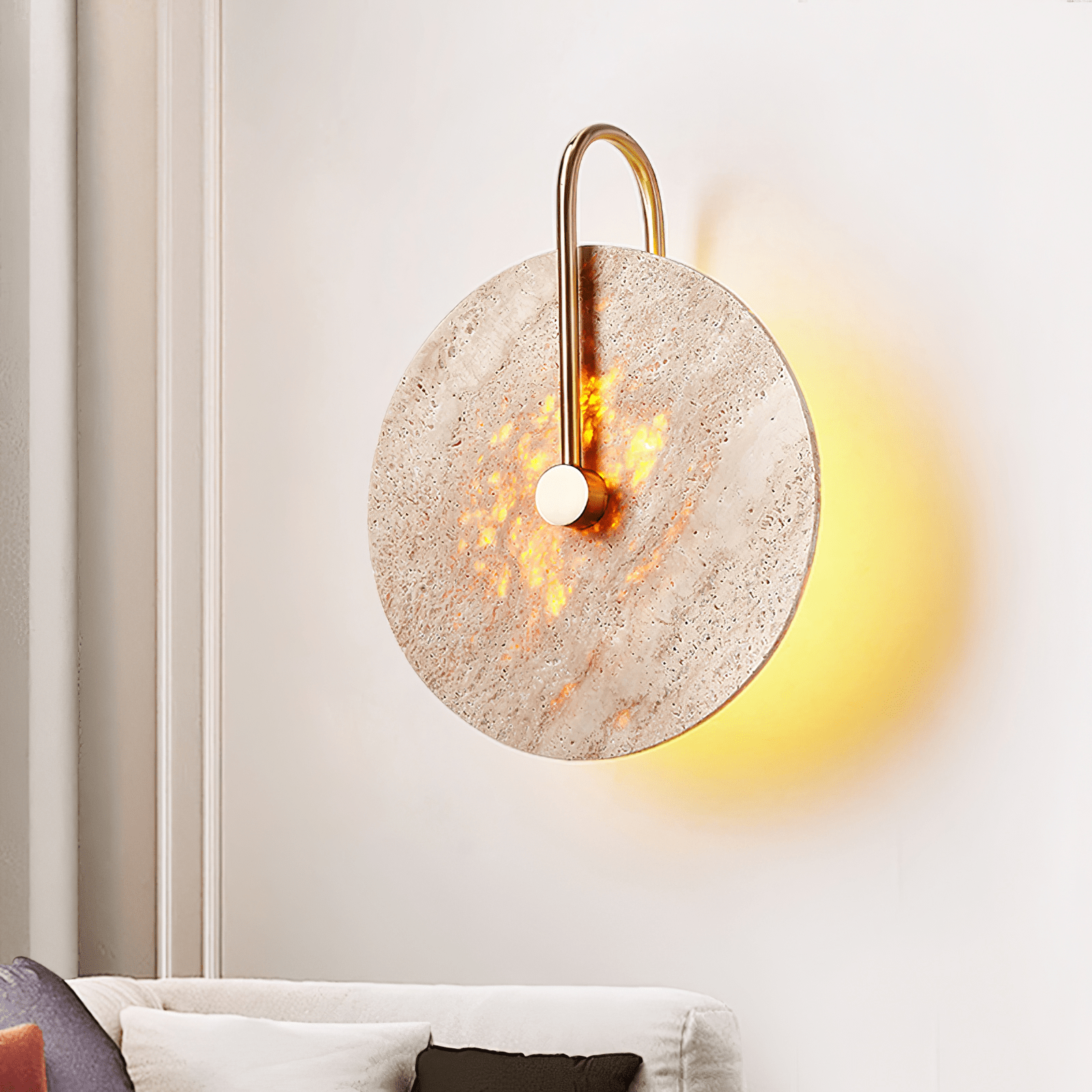 Hook Wall Lamp with Yellow Travertine Shade – Elegant Indoor Wall Sconce Lighting Fixture 1