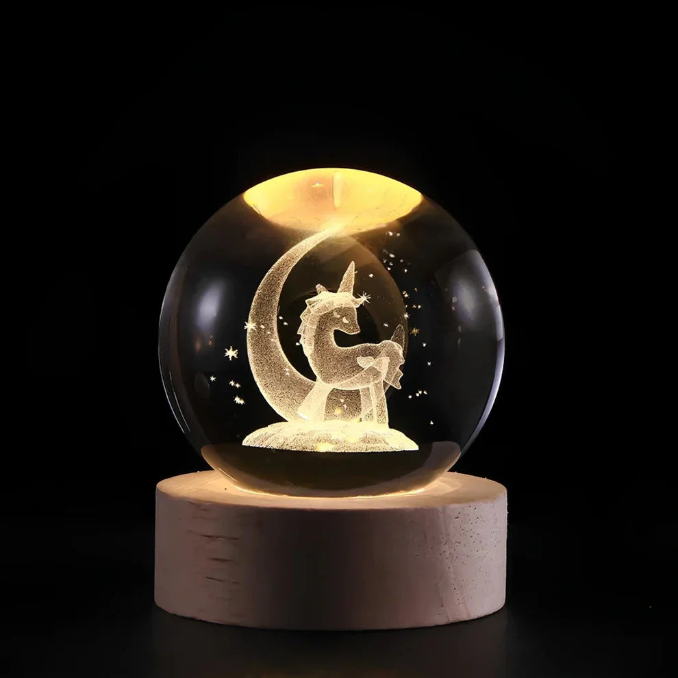 Illuminated Crystal Ball Lamp with 3D Laser Art – Warm White Ambient Light for Relaxation and Elegant Home Decor 11