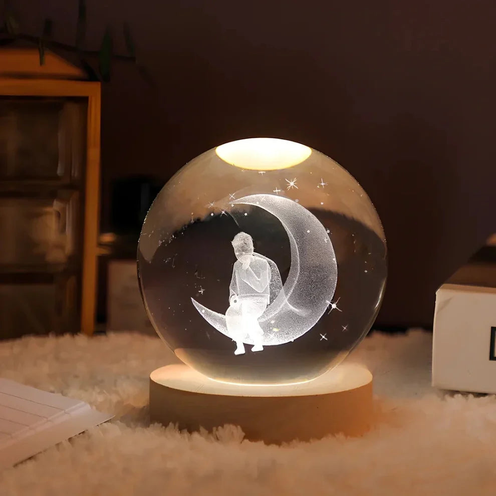 Illuminated Crystal Ball Lamp with 3D Laser Art – Warm White Ambient Light for Relaxation and Elegant Home Decor 13