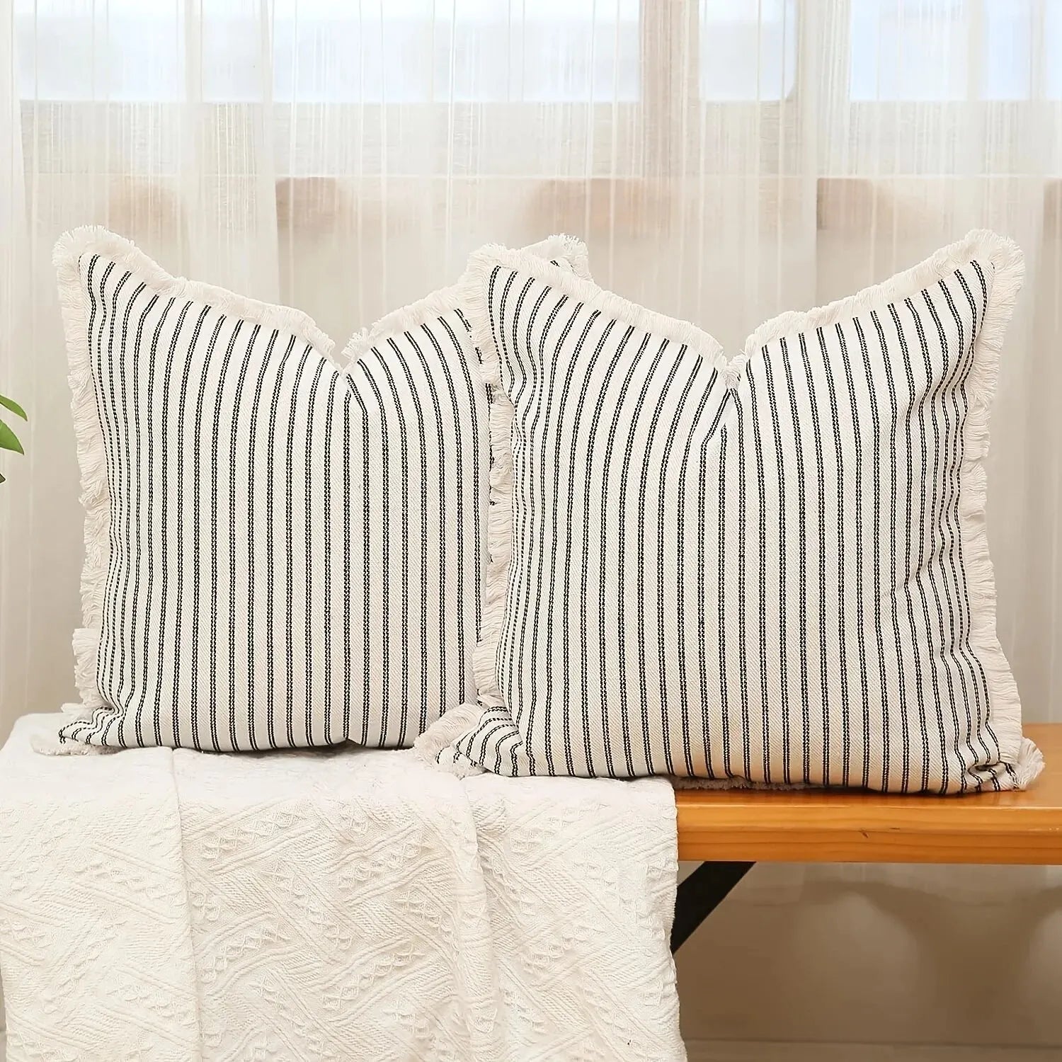 Jacquard Cushion Covers with White Frill – 45x45 cm Decorative Scatter Cushions for Stylish Home Decor 0