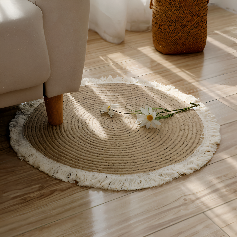 Japanese Style Braided Round Rug – Soft Hand-Woven Washable Carpet in Multiple Sizes, Anti-Slip Design 0