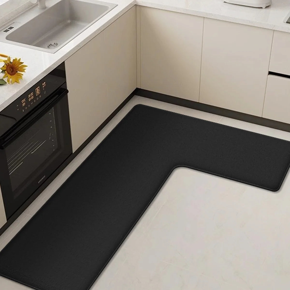 L-Shaped Kitchen Mat, Non-Slip Flannel Floor Mat, Washable Oil-Absorbing Kitchen Rug for Comfort and Safety 6