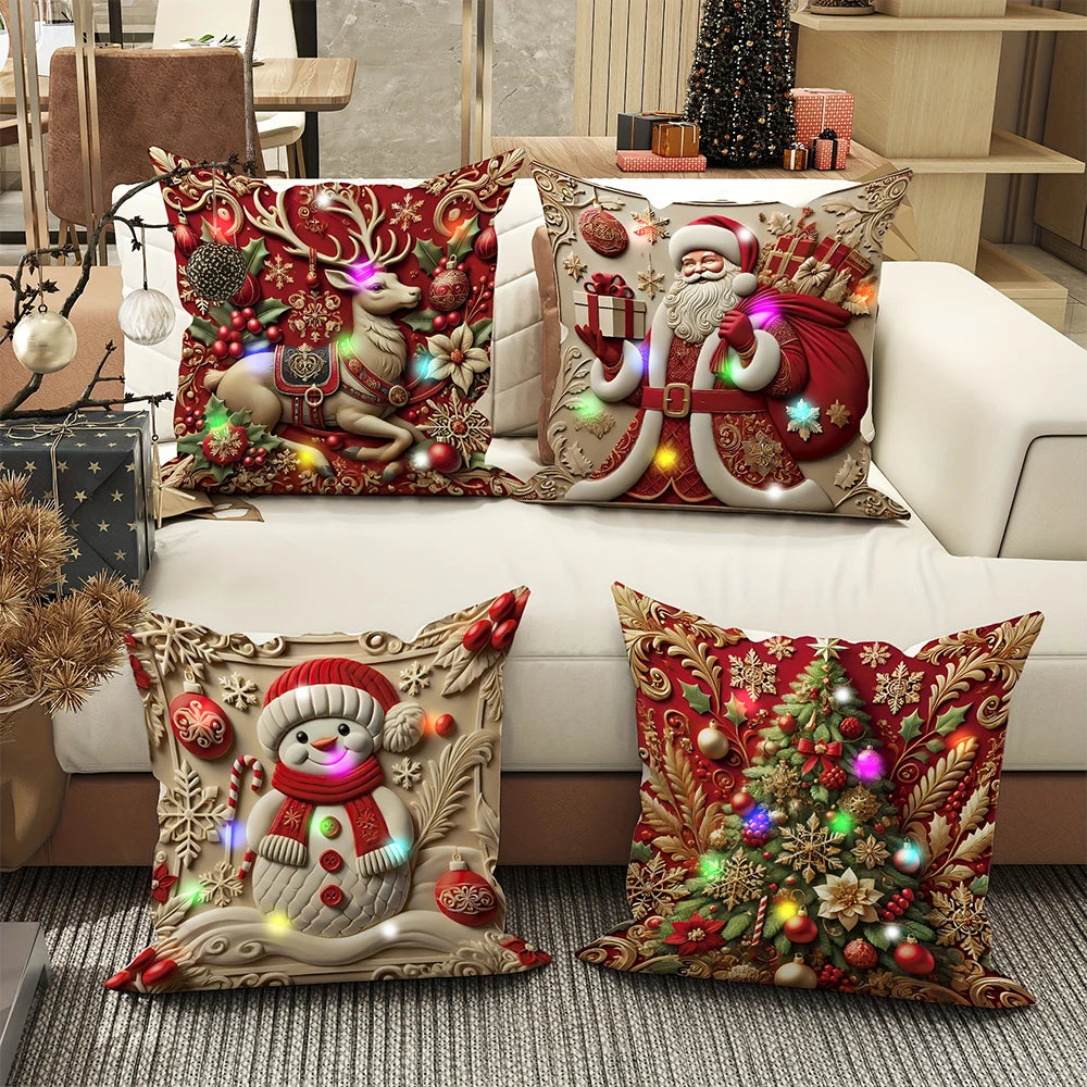 LED Christmas Cushion Cover with 3D Santa Design – 45x45cm Soft Polyester Decorative Pillow with Integrated Lights 1