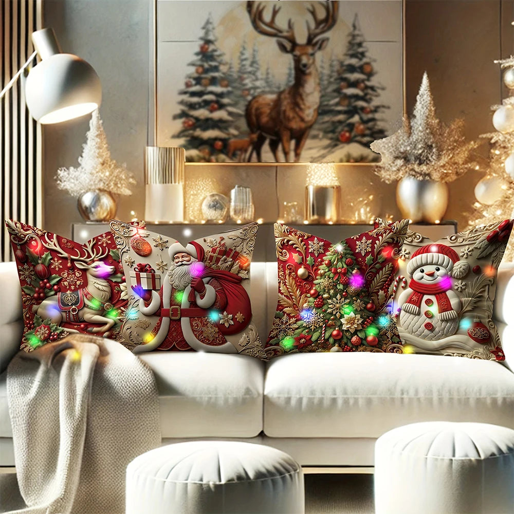LED Christmas Cushion Cover with 3D Santa Design – 45x45cm Soft Polyester Decorative Pillow with Integrated Lights 2