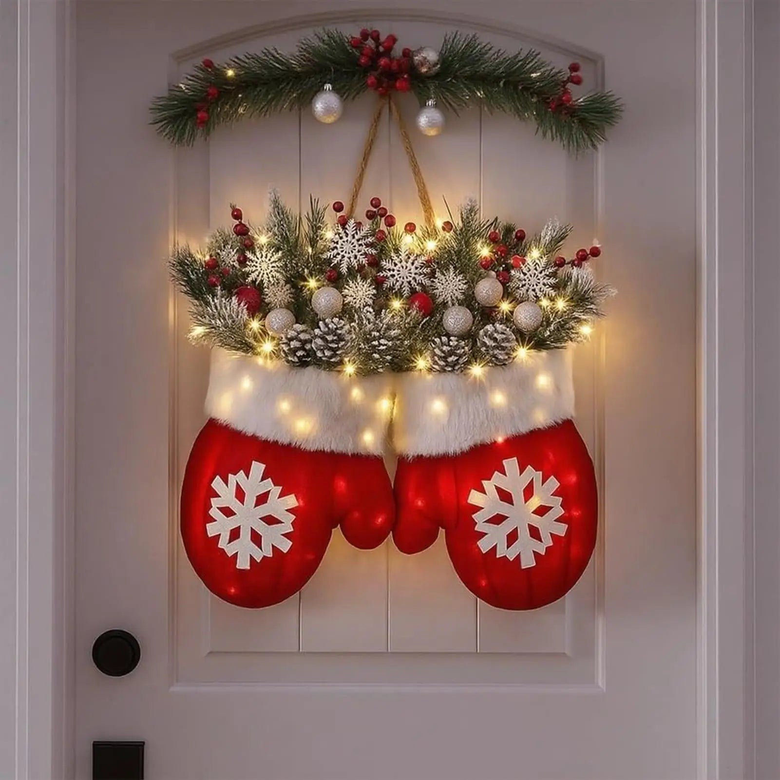 LED Christmas Wreath with Berries and Cones for Outdoor and Front Door Holiday Decoration – 30 x 40 cm 1