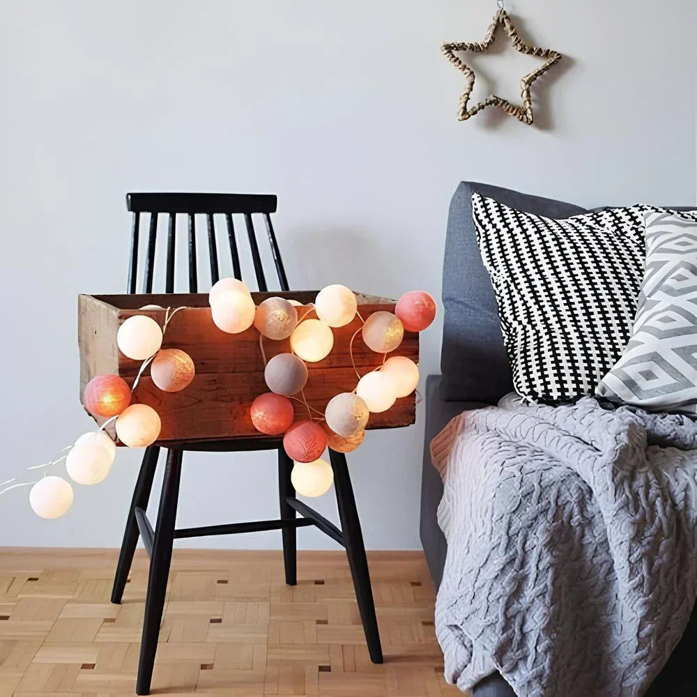 LED Cotton Ball String Lights – 6cm Warm White Fairy Lights, 1.5-3.0m Length, USB & Battery Operated for Cozy Ambiance 3