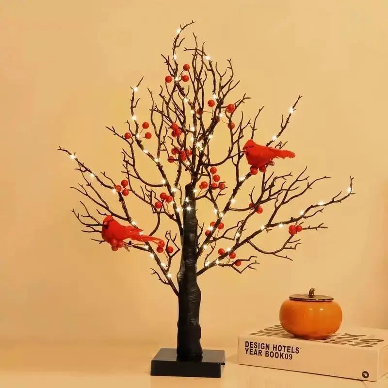 LED Light Tree with Red Cardinals – Cozy Indoor Christmas Decoration with 60 Warm White LED Lights 2