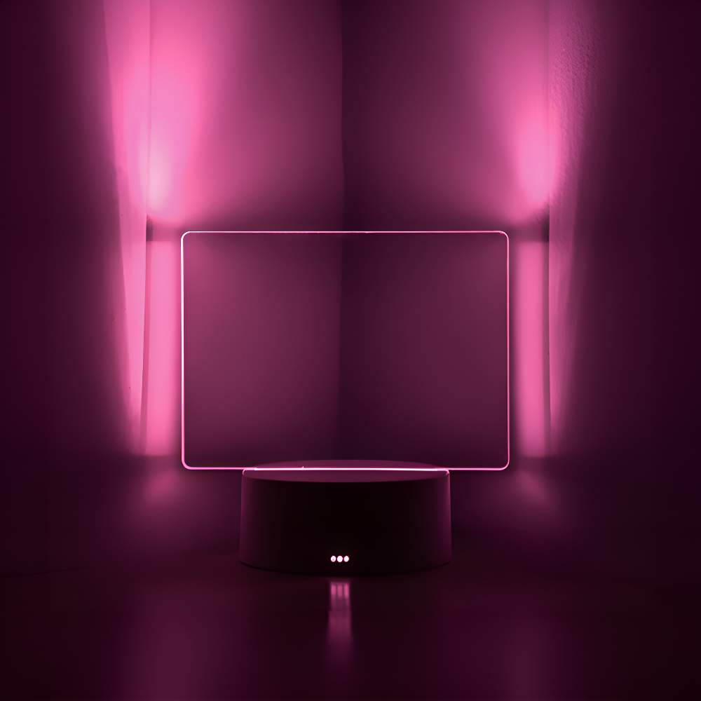 Modern lamp with a rectangular glass shade on a dark background