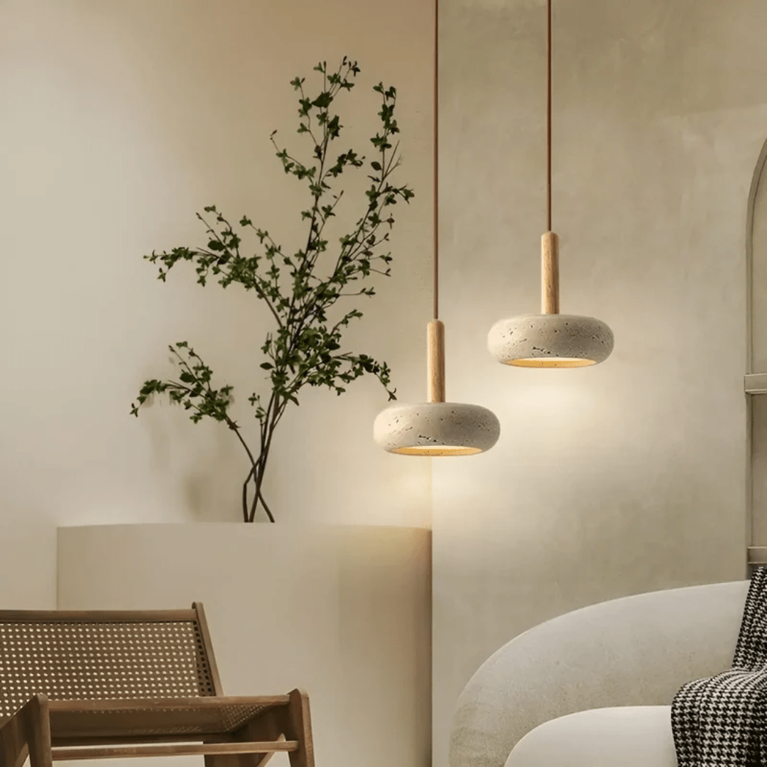 LED Retro Ceiling Light Fixture with Yellow Cave Stone and Wood – Adjustable Cable Length for Living Room or Bedroom 4