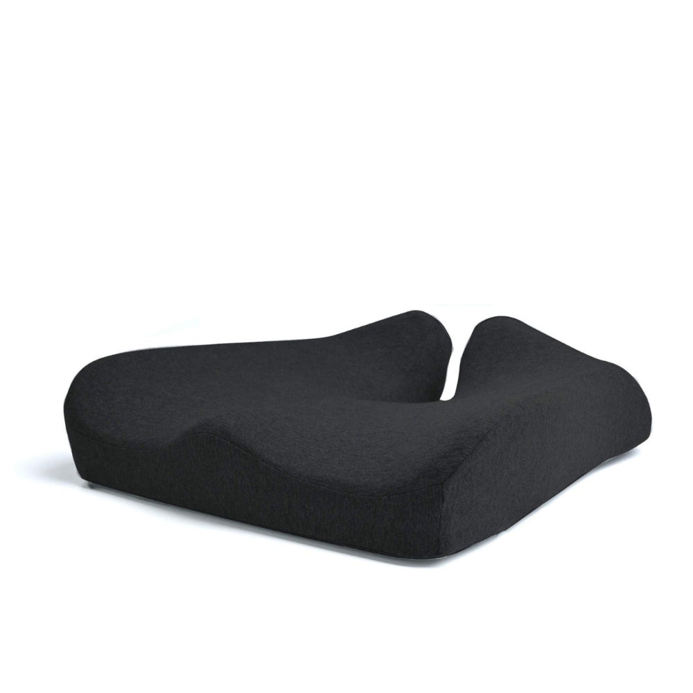 Black ergonomic cushion on a white background