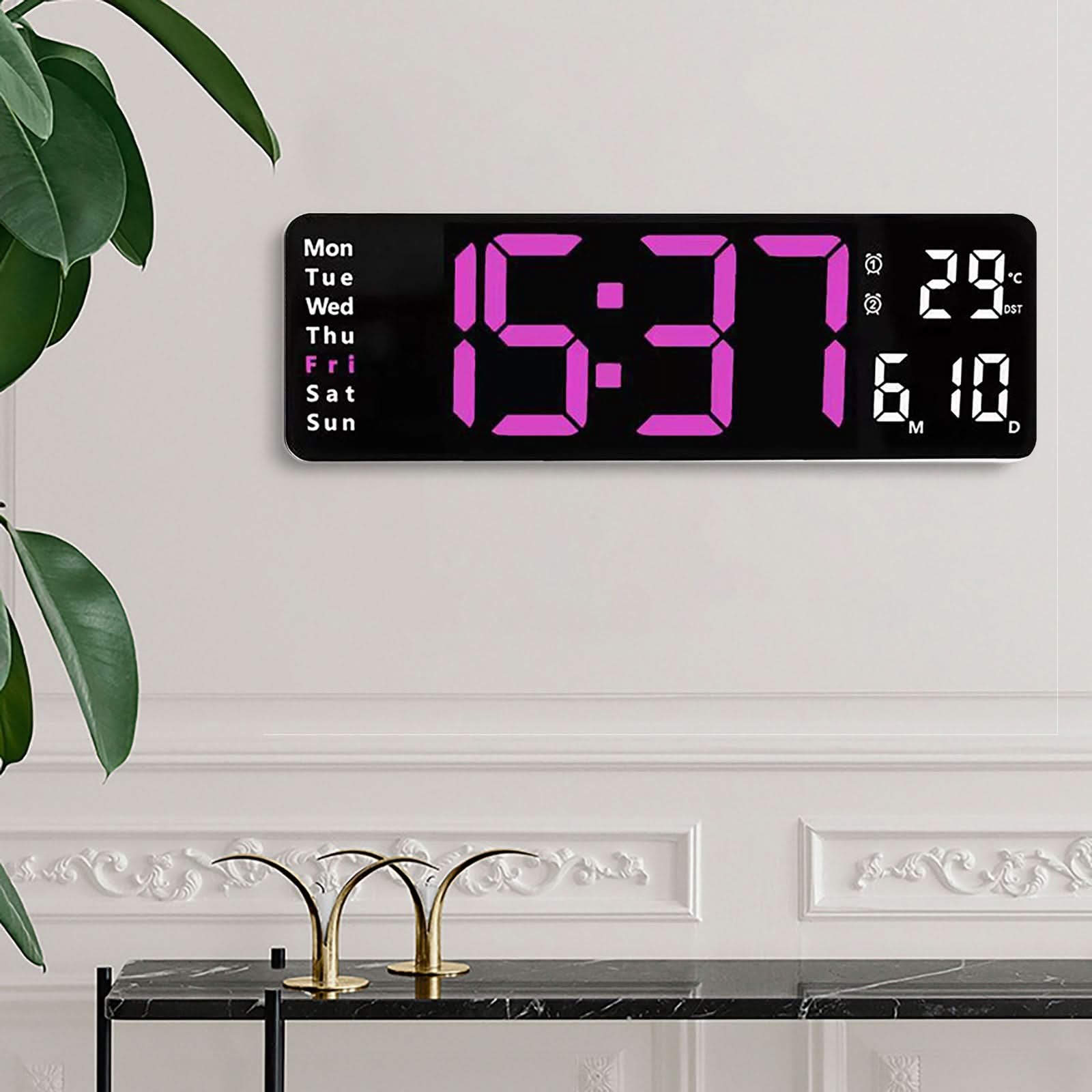 Large Digital Clock with Night Light and Auto-Dimming Display for Time and Temperature Tracking 5