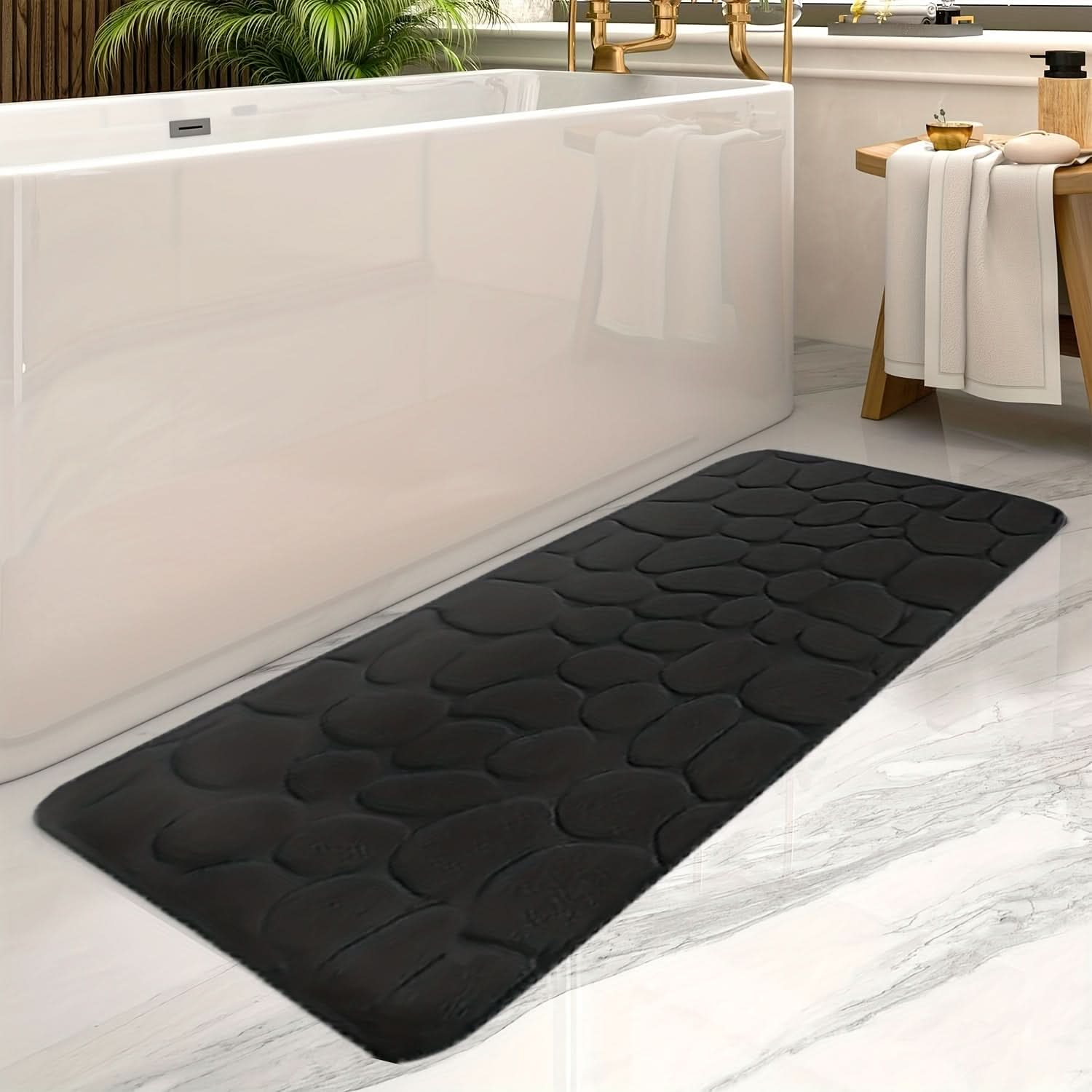 Large Non-Slip Bath Mat with Elegant Stripe Design – Machine Washable Bathroom Rug for Comfort and Safety 1