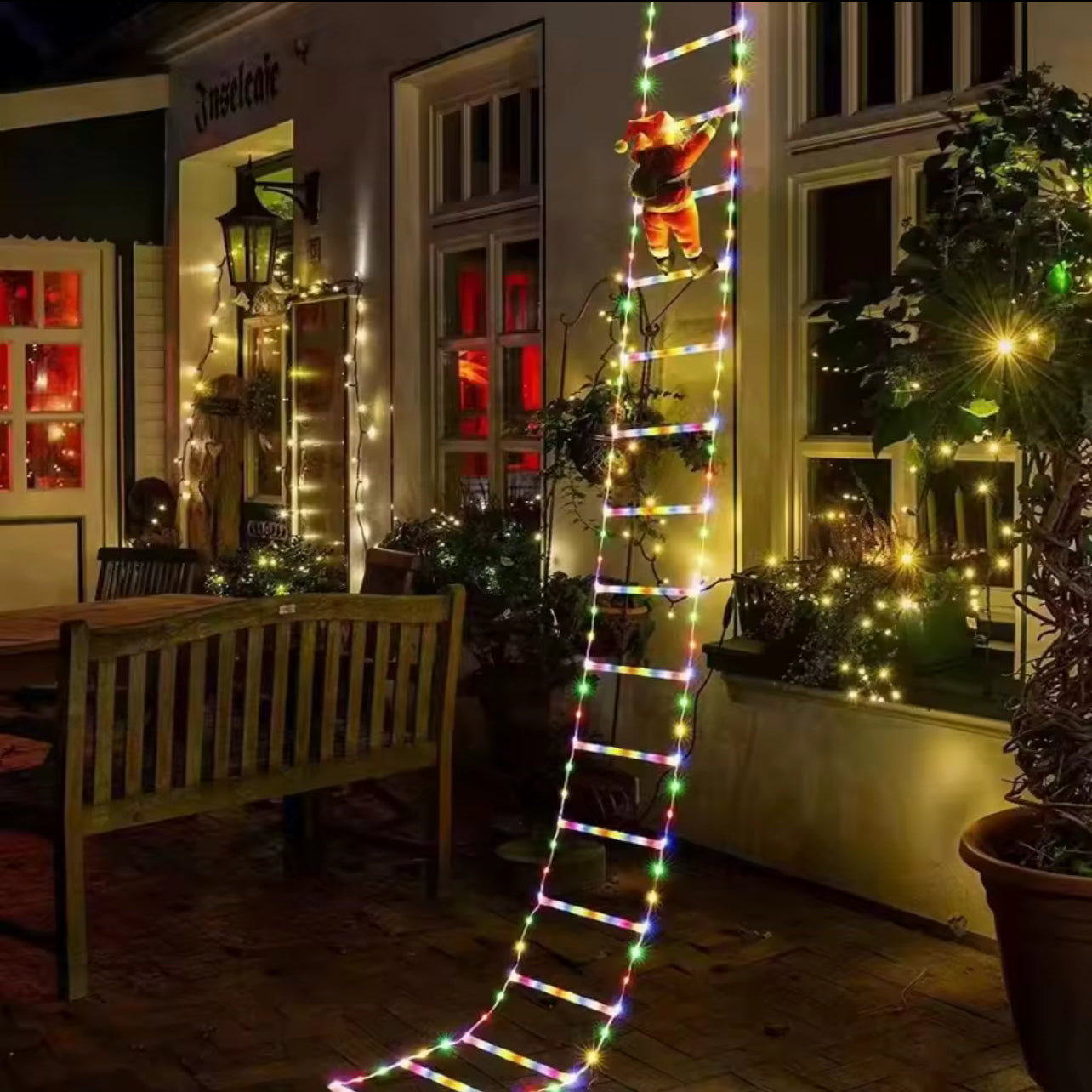 Lumi LED Outdoor Christmas Decoration – 3m Santa Claus Ladder with 347 Lights and 8 Lighting Modes for Festive Display 4