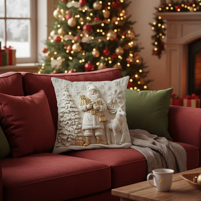Luxury Christmas Cushion Cover with 3D Santa Design – Soft Durable Holiday Decor for Festive Home Accents 0