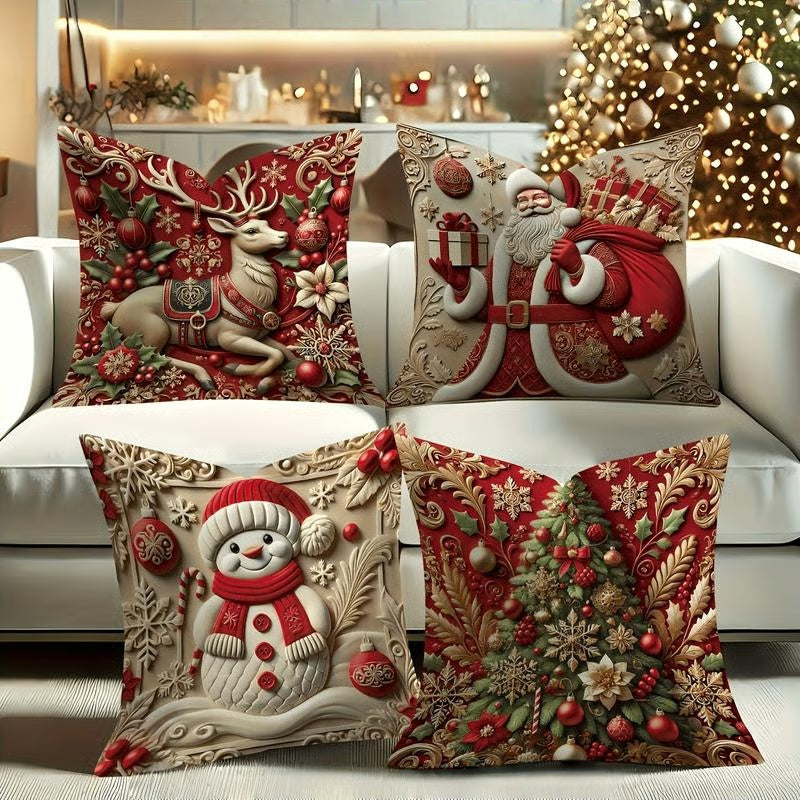 Luxury Christmas Cushion Cover with 3D Santa Design – Soft Thick Fabric Holiday Decor for Sofas and Armchairs 0