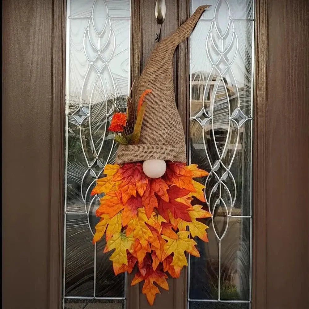 Maple Gnome Door Hanger with Vibrant Autumn Leaves – Whimsical Fall Decor for Seasonal Home Entrance 0