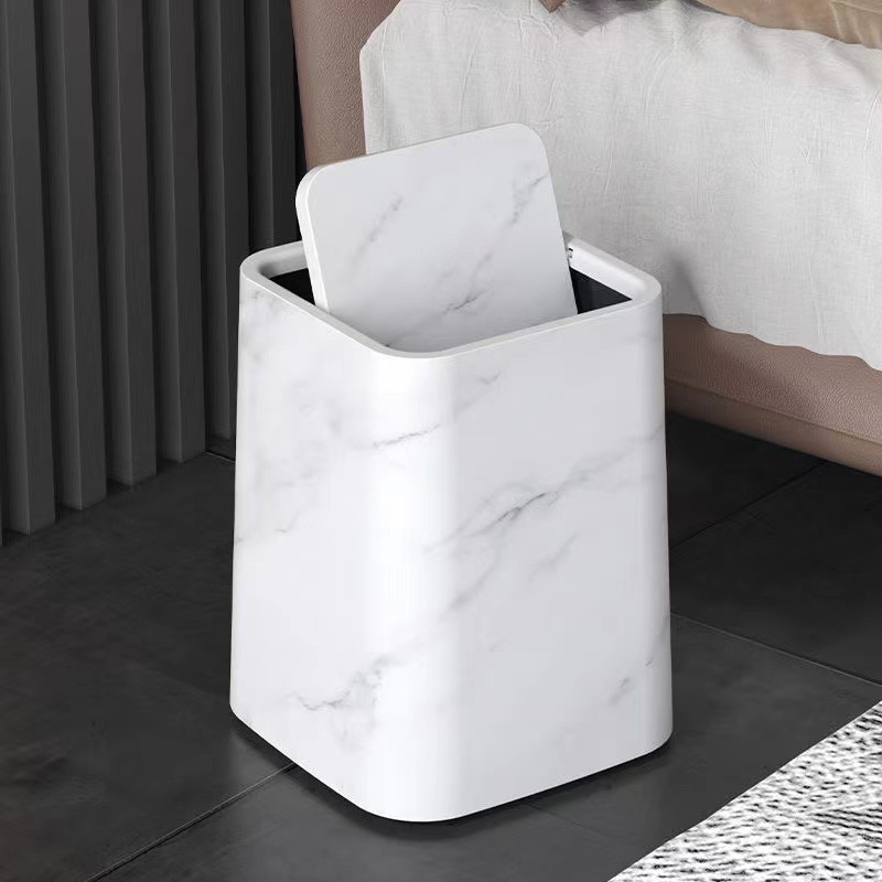 Marble Design Trash Can with 360° Swivel Lid – Elegant Garbage Bin for Kitchen, Bathroom, and Office 4