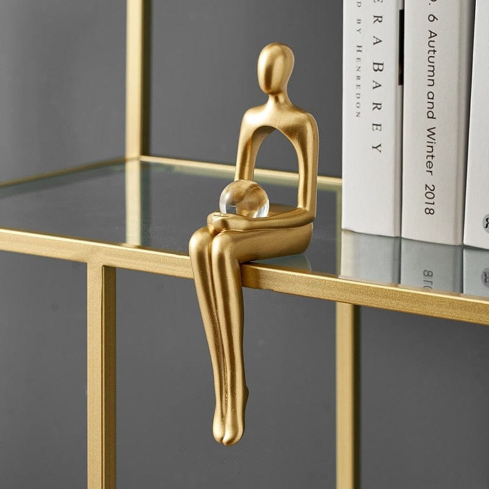 Minimalist Gold Bookshelf Figurine – Abstract Resin Sculpture for Modern Home Decor, 23x9 cm 0