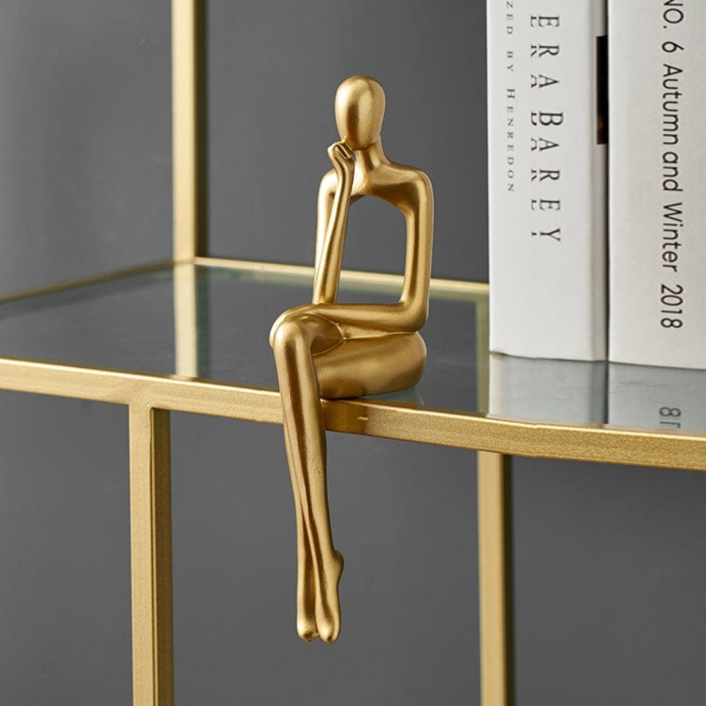 Minimalist Gold Bookshelf Figurine – Abstract Resin Sculpture for Modern Home Decor, 23x9 cm 1