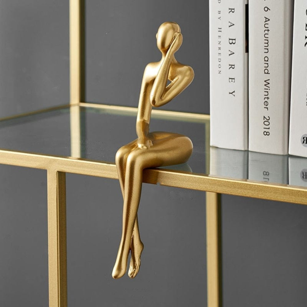 Minimalist Gold Bookshelf Figurine – Abstract Resin Sculpture for Modern Home Decor, 23x9 cm 2