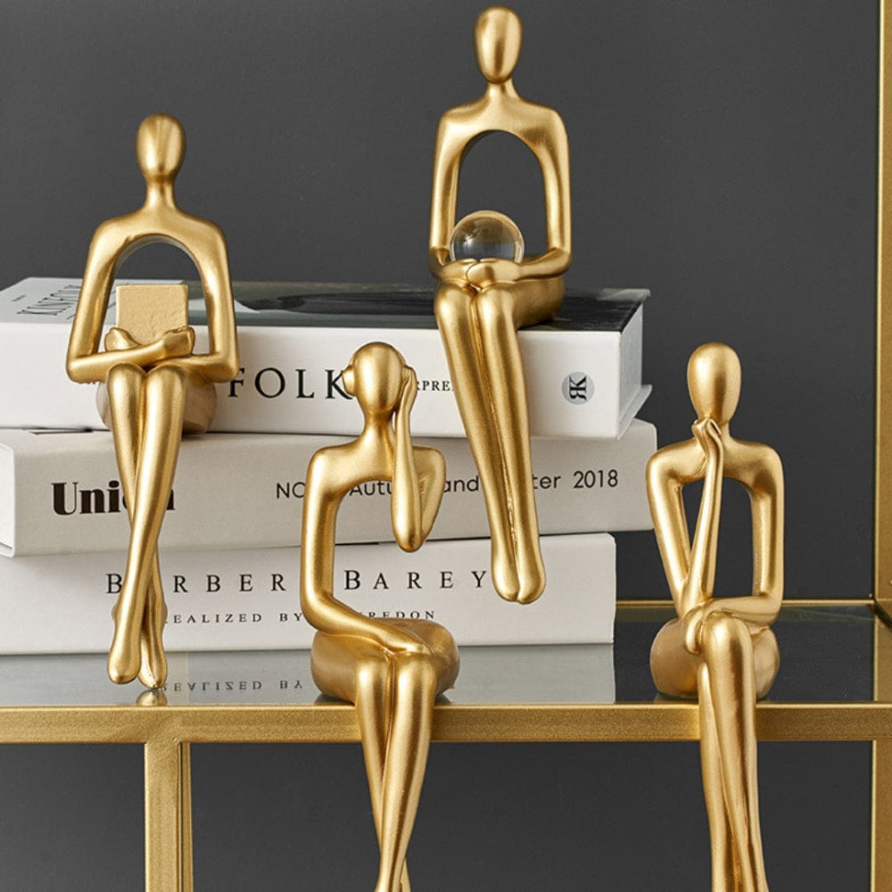 Minimalist Gold Bookshelf Figurine – Abstract Resin Sculpture for Modern Home Decor, 23x9 cm 5