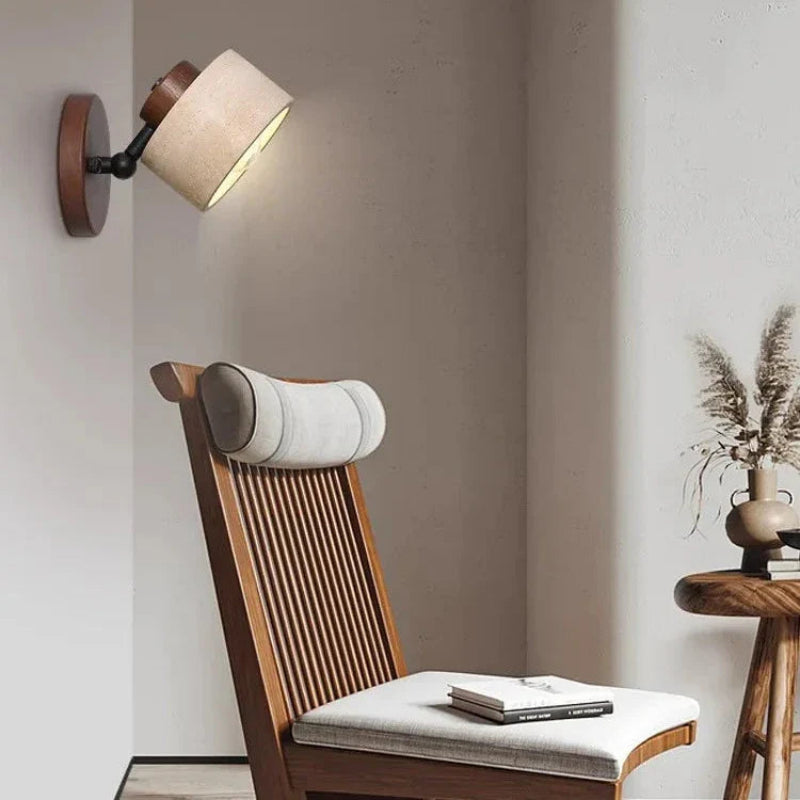 Minimalist LED Wall Sconce with Natural Travertine and Wood – Modern Wall Light for Ambient Illumination 5