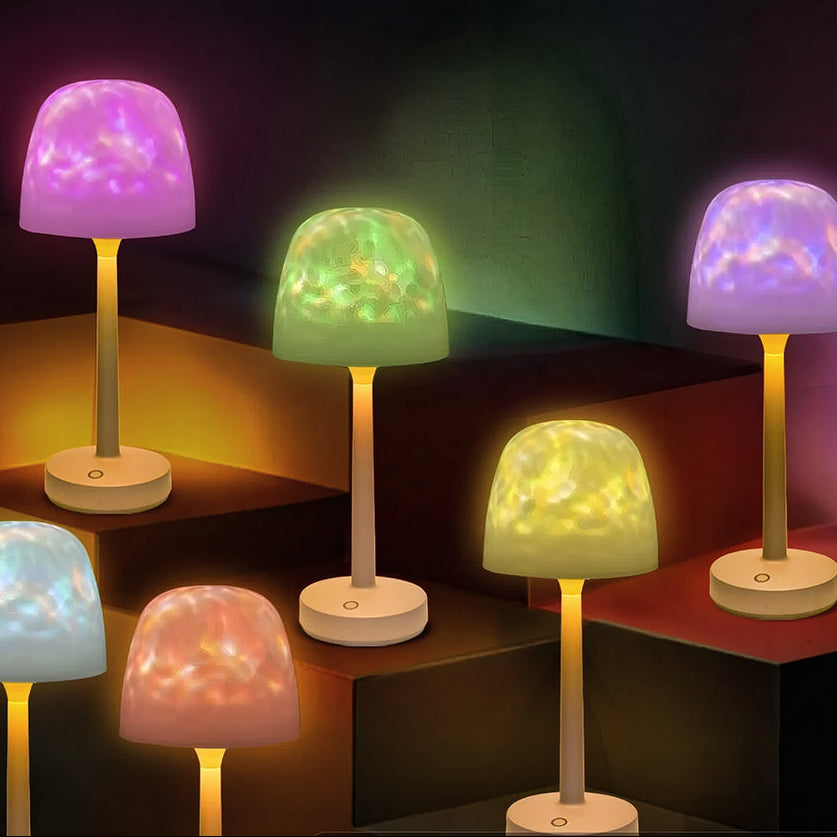 Minimalist Mushroom Table Lamp with Water Ripple Projection – Indoor LED Bedside Lamp for Bedroom and Creative Spaces 3