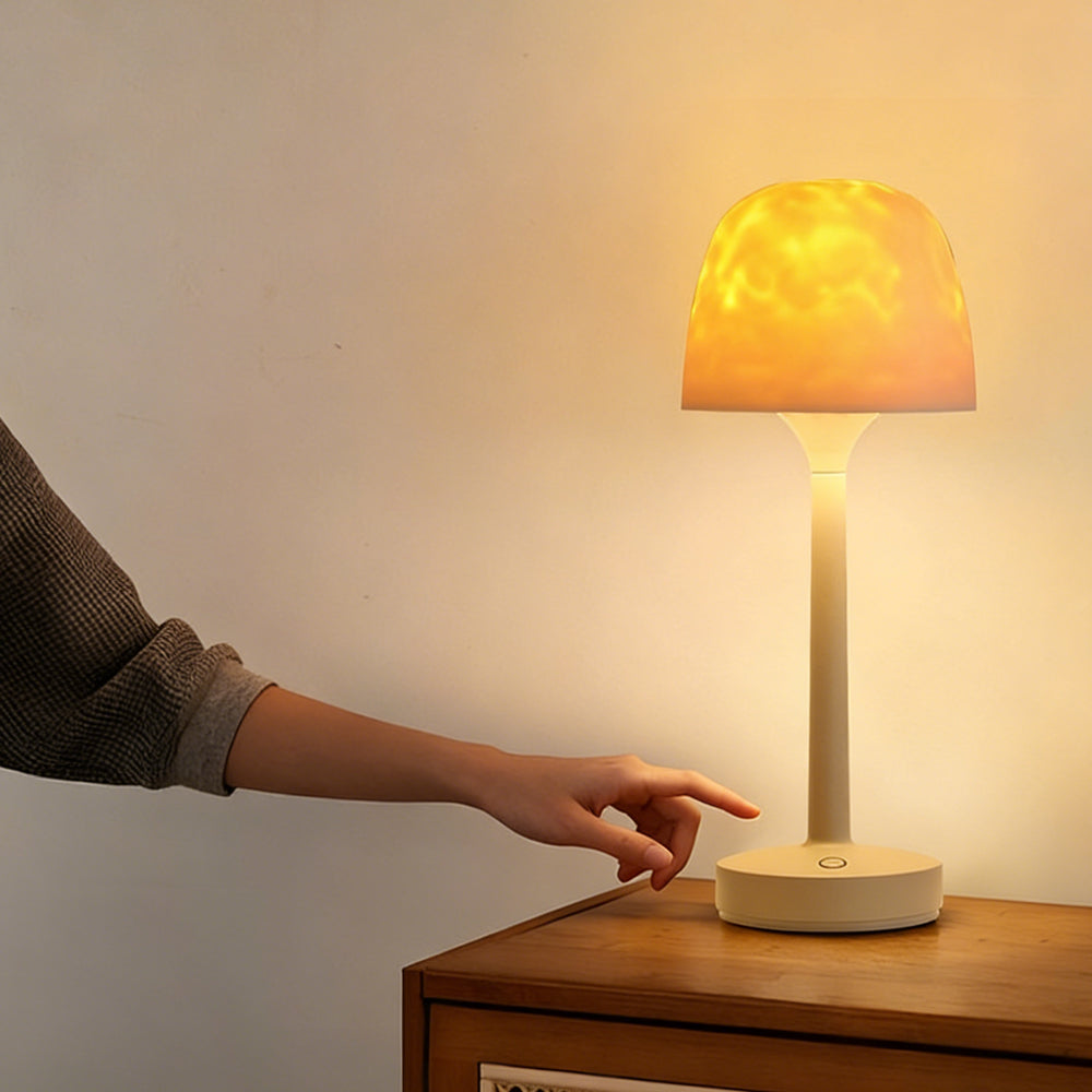 Minimalist Mushroom Table Lamp with Water Ripple Projection – Indoor LED Bedside Lamp for Bedroom and Creative Spaces 6