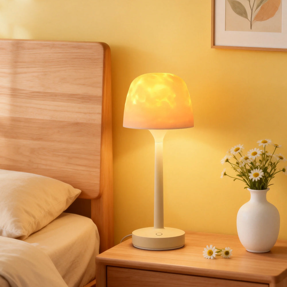 Minimalist Mushroom Table Lamp with Water Ripple Projection – Indoor LED Bedside Lamp for Bedroom and Creative Spaces 8