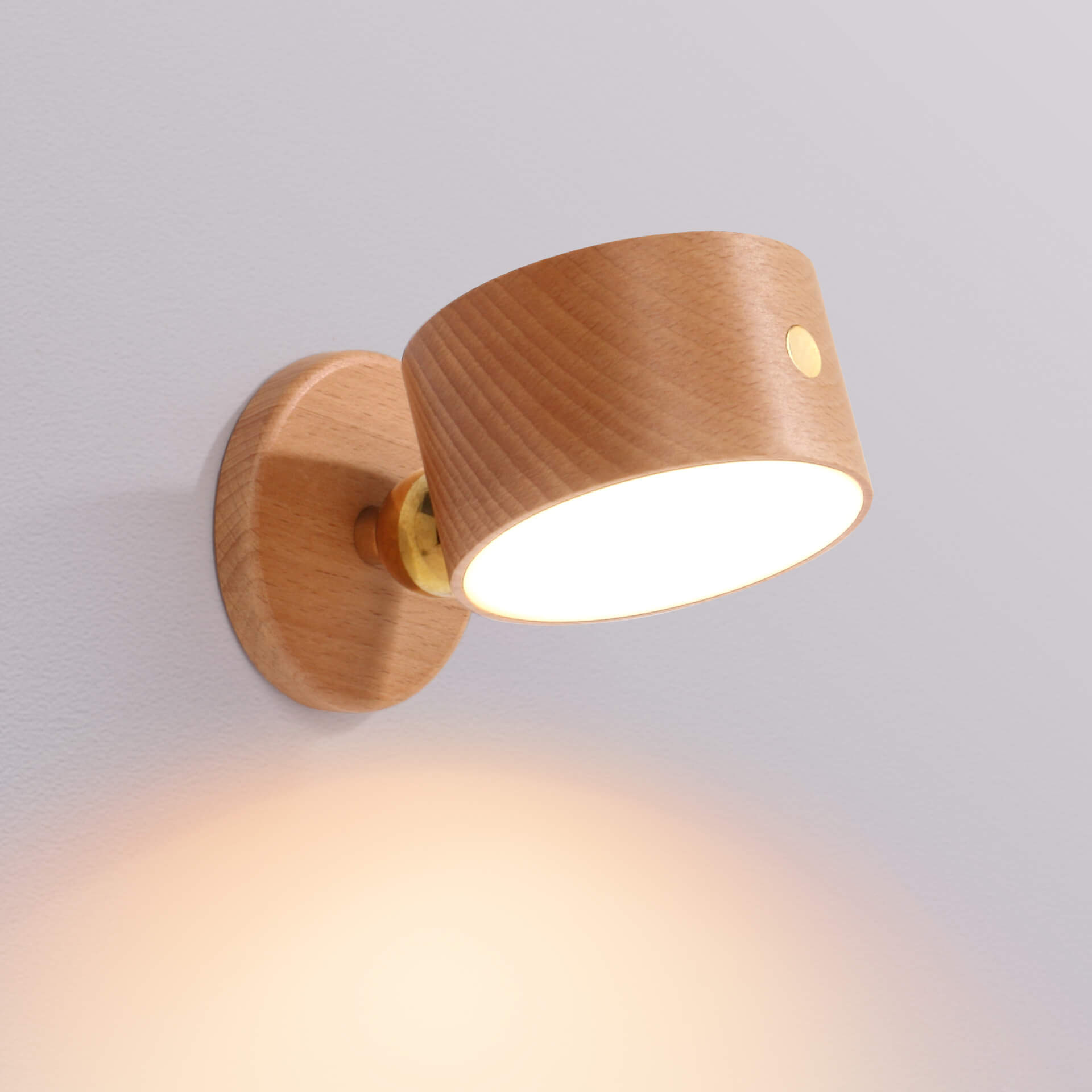 Minimalist Round LED Wall Sconce - Modern Wooden Design with Rechargeable Convenience for Ambient Lighting 0