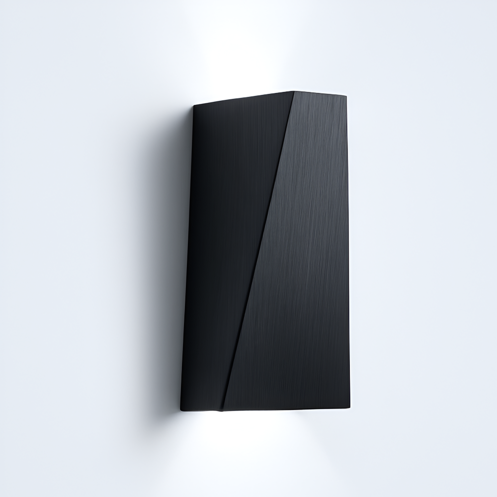 Black wall-mounted light fixture on a white background