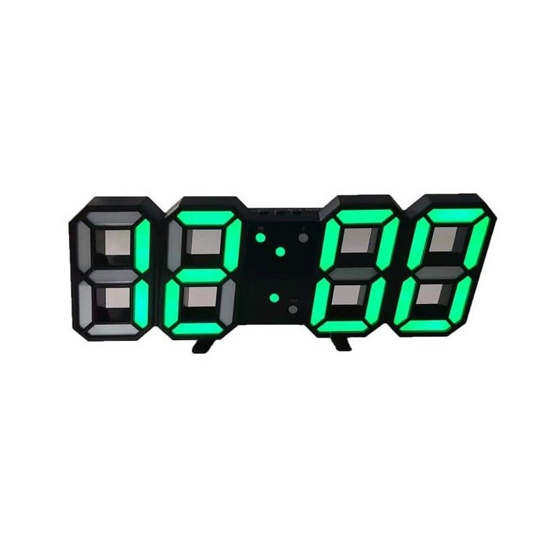 Digital clock with green LED display on a white background
