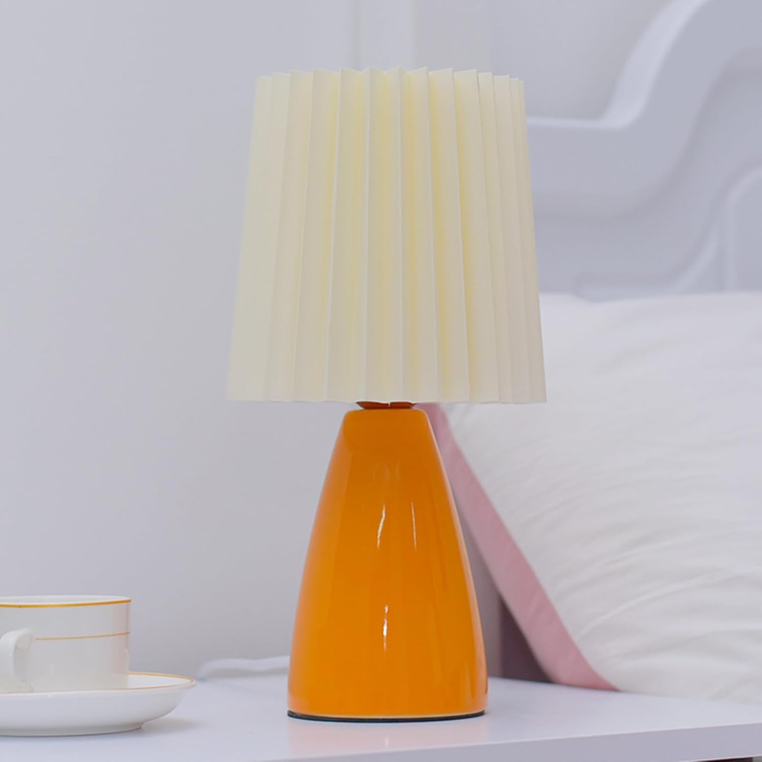 Modern Ceramic Table Lamp with Pleated Shade – Compact Bedside Lamp for Bedroom or Desk 6