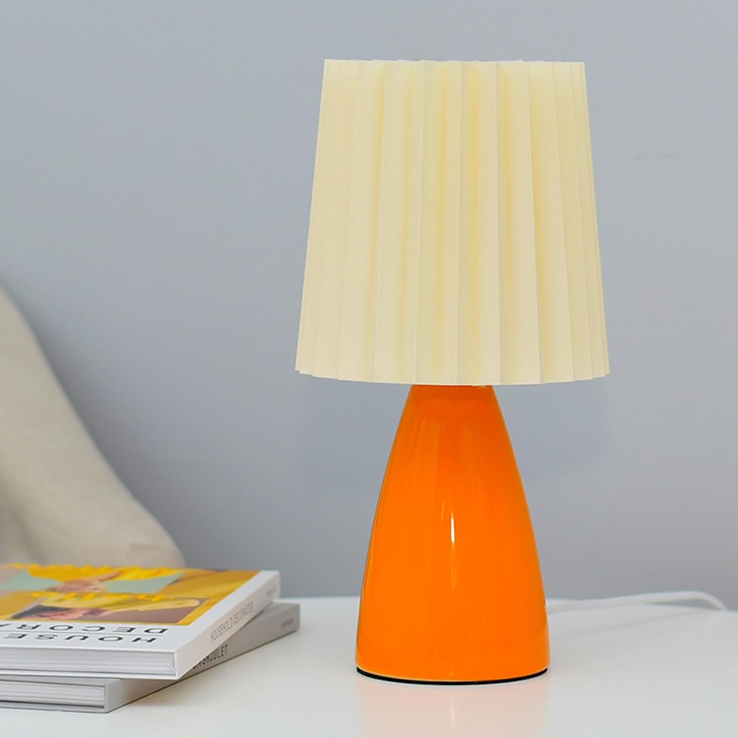 Modern Ceramic Table Lamp with Pleated Shade – Compact Bedside Lamp for Bedroom or Desk 8