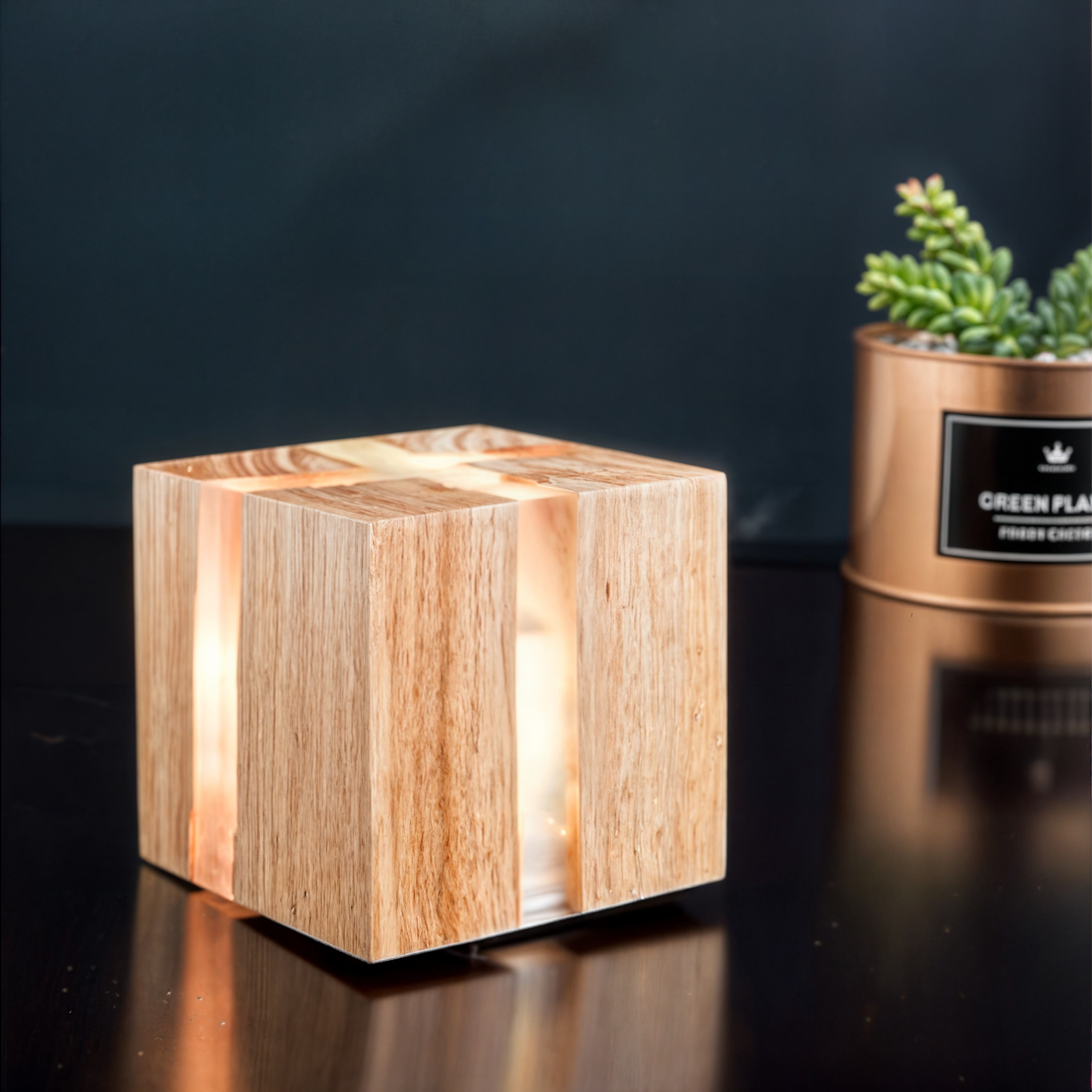 Modern Crackling Wood Table Lamp – Energy Efficient LED Bedside Lamp for Cozy Ambiance, Compact Design for Bedroom or Desk 2