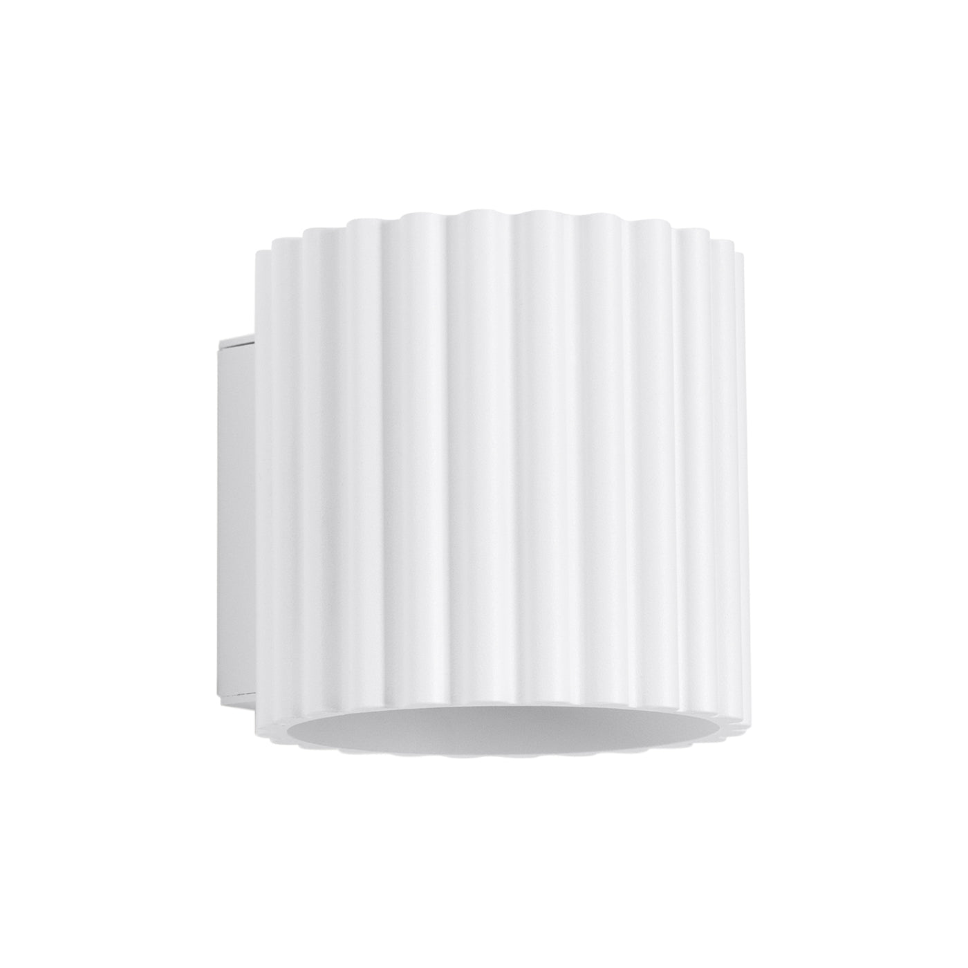 White cylindrical wall light fixture on a white background