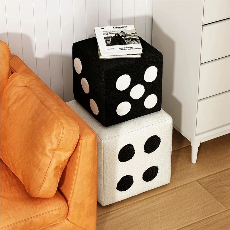 Modern Minimalist Footstool Ottoman in Black and White Teddy Fleece – Square Design, Versatile Use for Living Room or Entryway 1