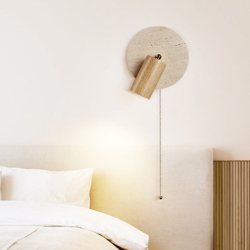 Modern Rotatable LED Wall Sconce with Travertine and Wood – Adjustable Spotlight Wall Lamp for Cozy Living Spaces 3