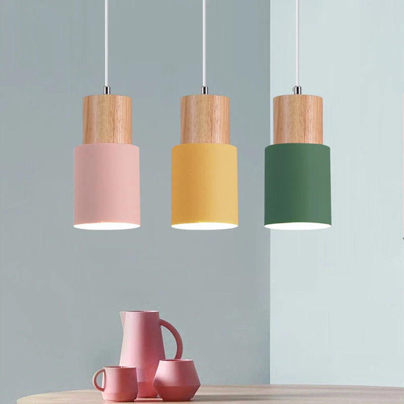 Modern Wood Pendant Light with Adjustable Height – LED Macaron Design for Kitchen and Living Room 1