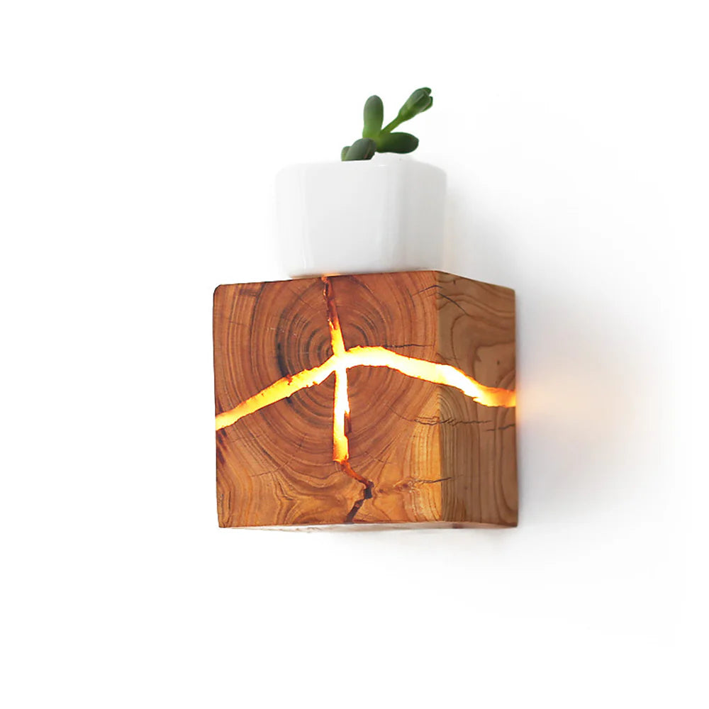 Modern Wood Wall Sconce – Creative Cracked Design LED Wall Lamp for Living Room and Hallway Lighting 0