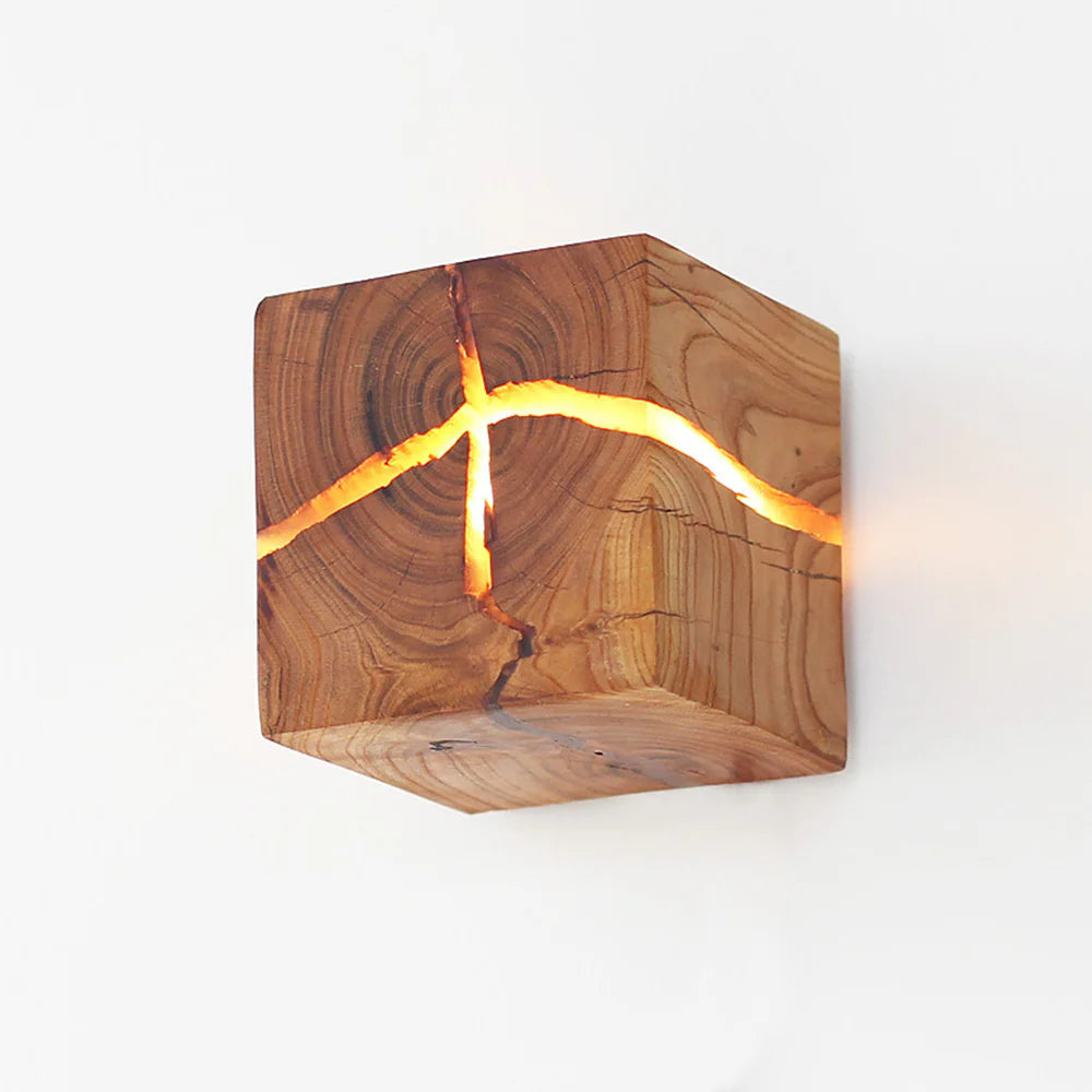 Modern Wood Wall Sconce – Creative Cracked Design LED Wall Lamp for Living Room and Hallway Lighting 1