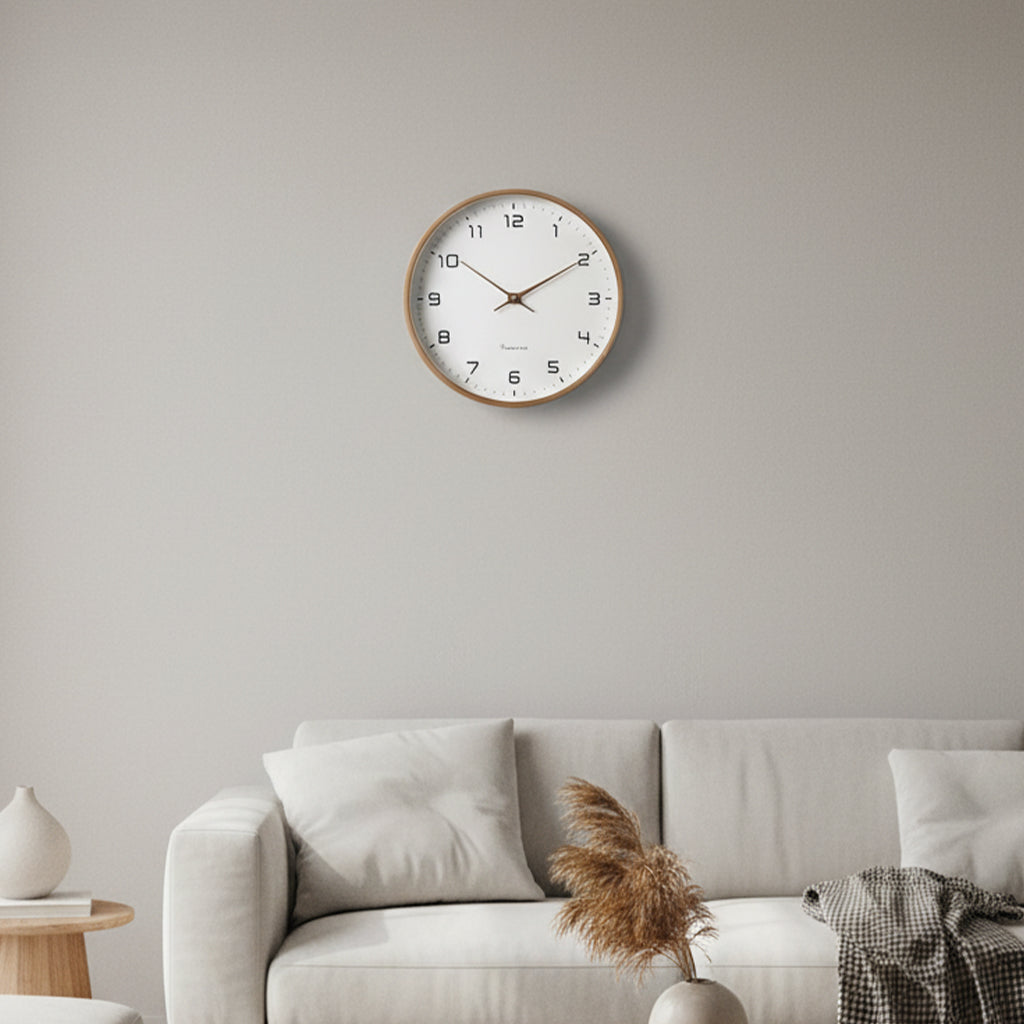 Modern Wooden Wall Clock with Silent Quartz Movement – Scandinavian Design in Brown and Cream, 25cm or 30cm Sizes 1